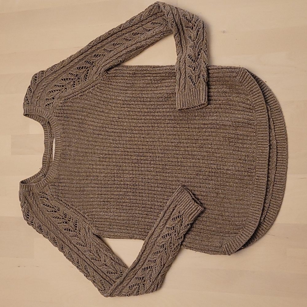LOFT Ann Taylor Brown Knit Sweater with Semi-crocheted Sleeves